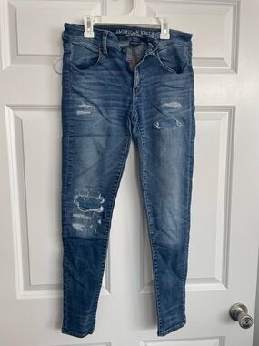 American Eagle Outfitters Distressed Dark Blue Skinny Jeans
